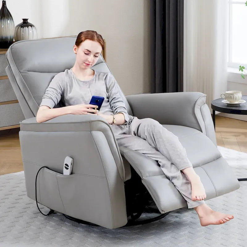 Swivel Power Recliner Faux Leather Glider with USB Port