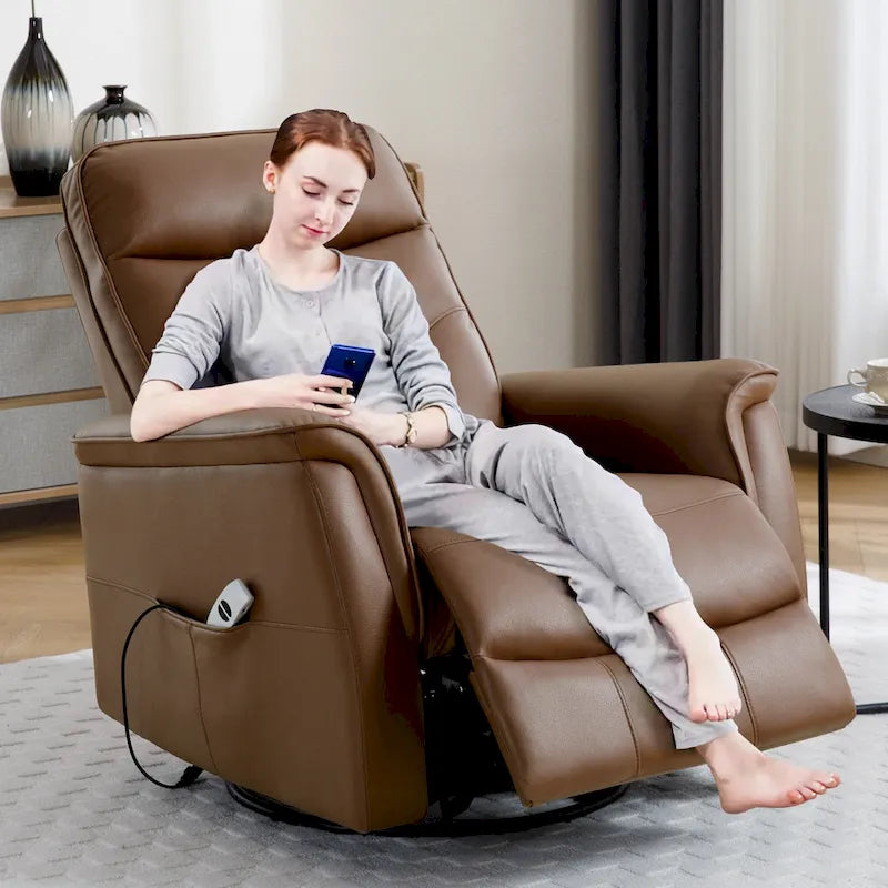 Swivel Power Recliner Faux Leather Glider with USB Port