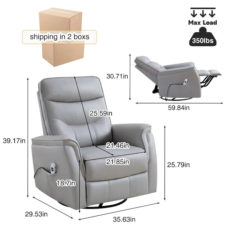 Swivel Power Recliner Faux Leather Glider with USB Port