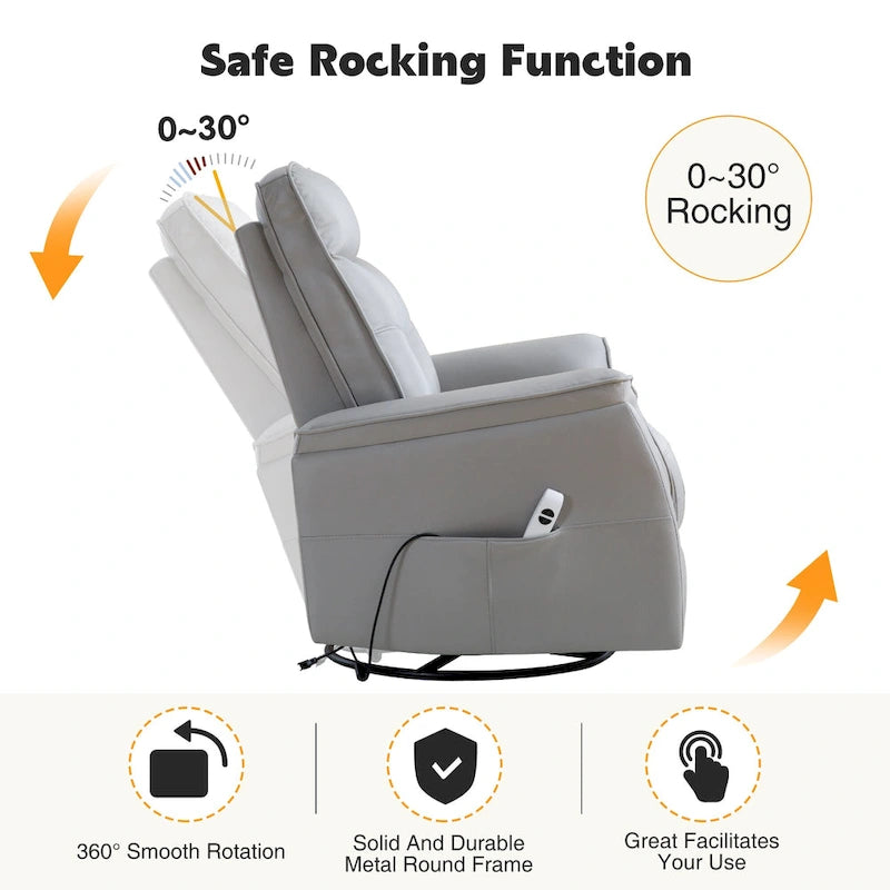Swivel Power Recliner Faux Leather Glider with USB Port