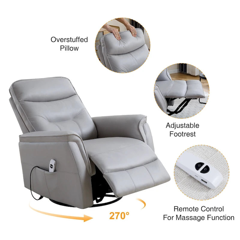 Swivel Power Recliner Faux Leather Glider with USB Port