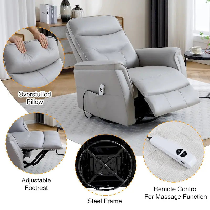 Swivel Power Recliner Faux Leather Glider with USB Port