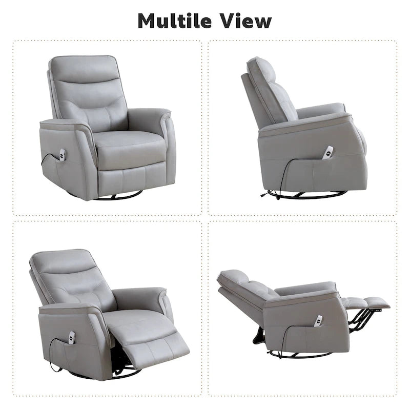 Swivel Power Recliner Faux Leather Glider with USB Port