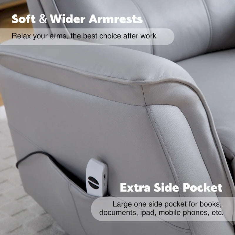 Swivel Power Recliner Faux Leather Glider with USB Port