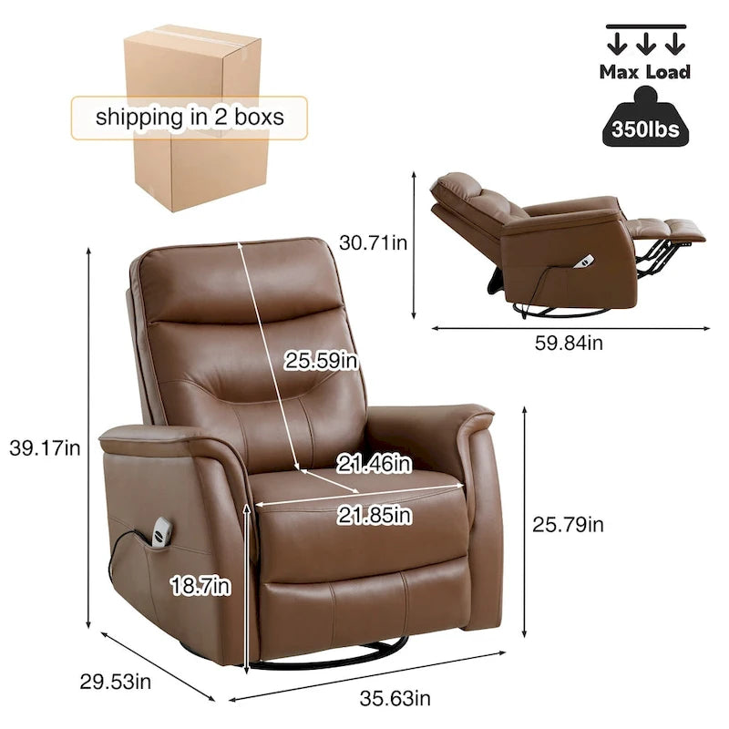 Swivel Power Recliner Faux Leather Glider with USB Port