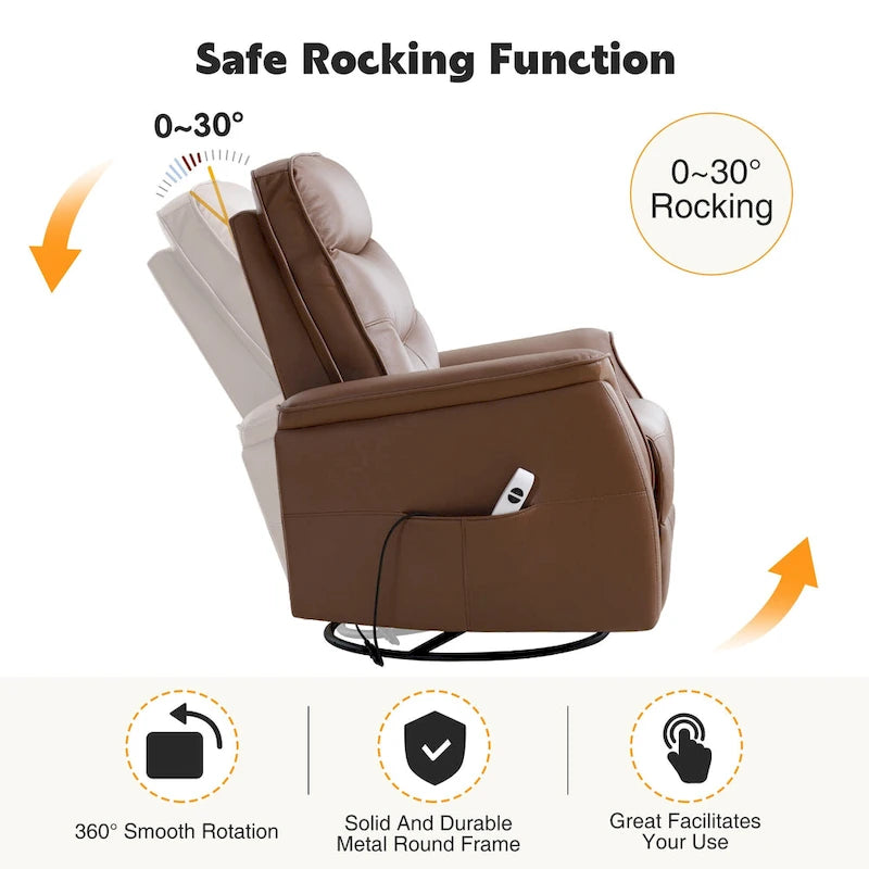 Swivel Power Recliner Faux Leather Glider with USB Port