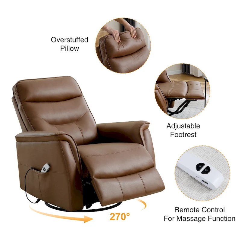 Swivel Power Recliner Faux Leather Glider with USB Port