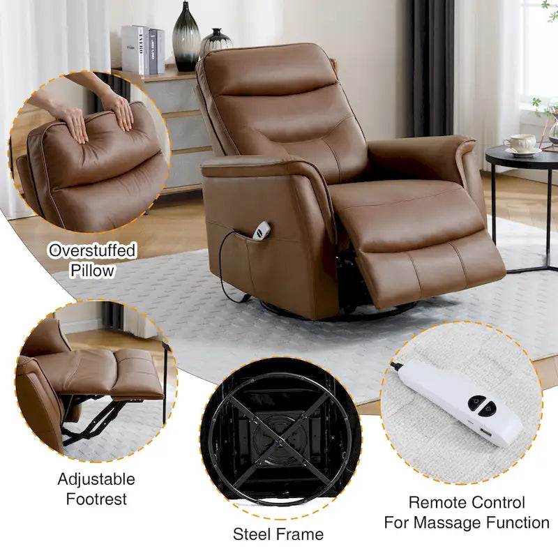 Swivel Power Recliner Faux Leather Glider with USB Port