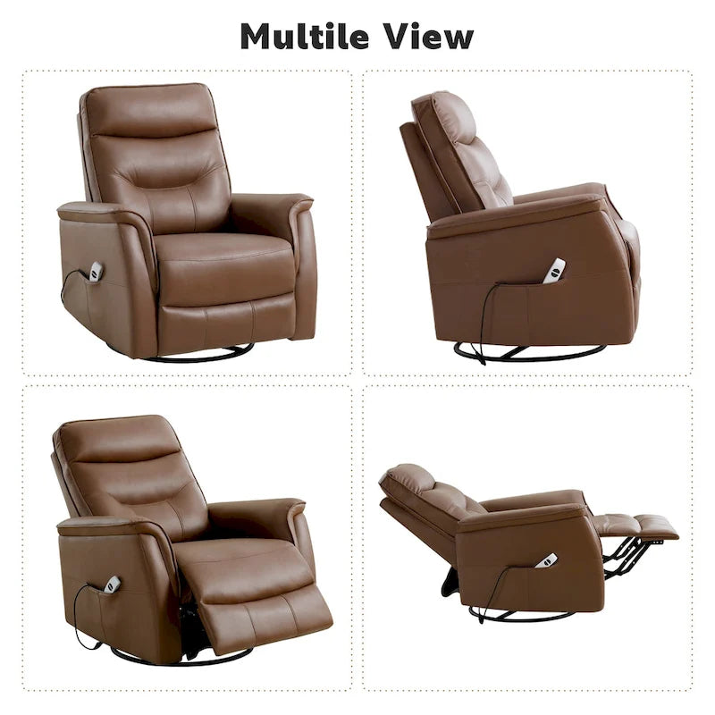 Swivel Power Recliner Faux Leather Glider with USB Port