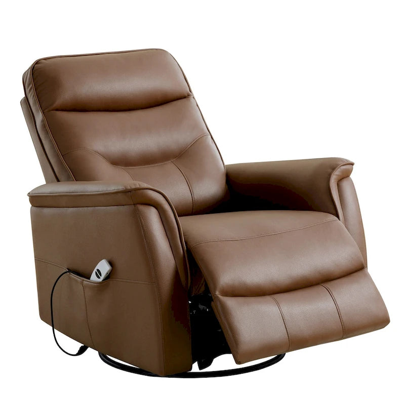 Swivel Power Recliner Faux Leather Glider with USB Port