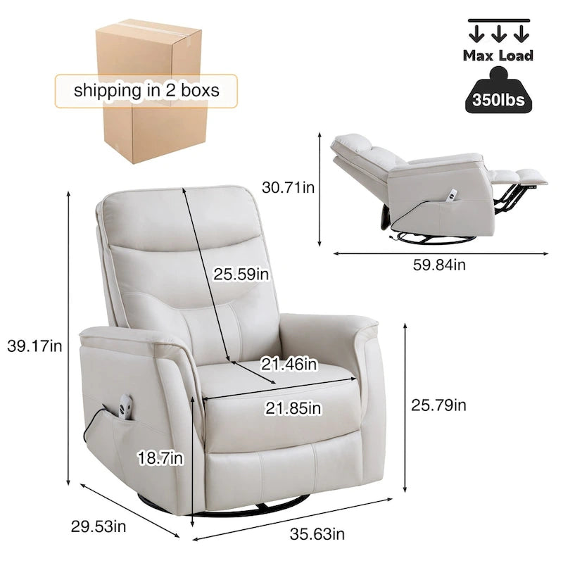 Swivel Power Recliner Faux Leather Glider with USB Port
