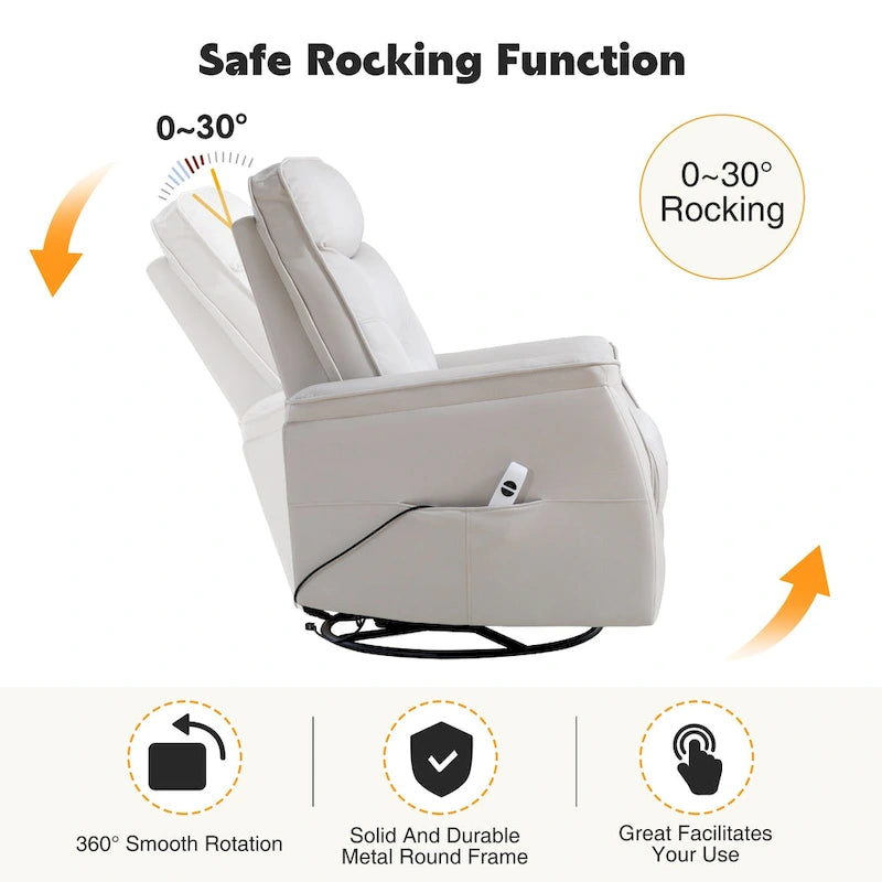 Swivel Power Recliner Faux Leather Glider with USB Port
