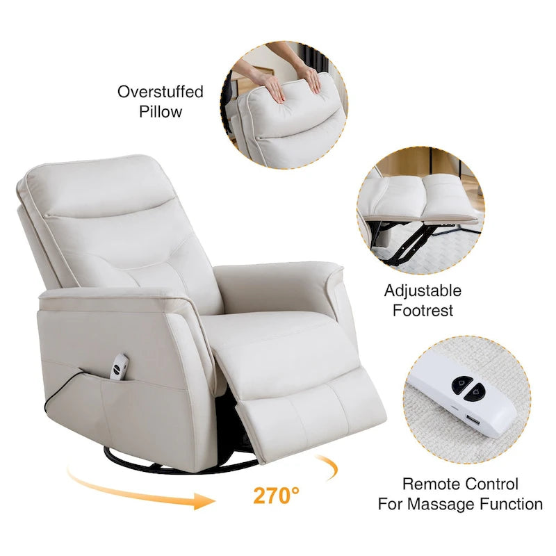 Swivel Power Recliner Faux Leather Glider with USB Port