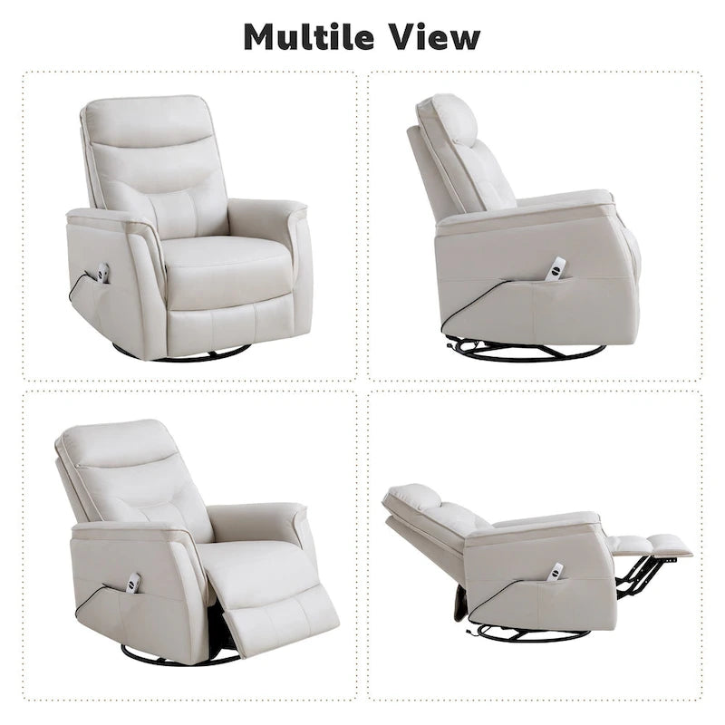 Swivel Power Recliner Faux Leather Glider with USB Port